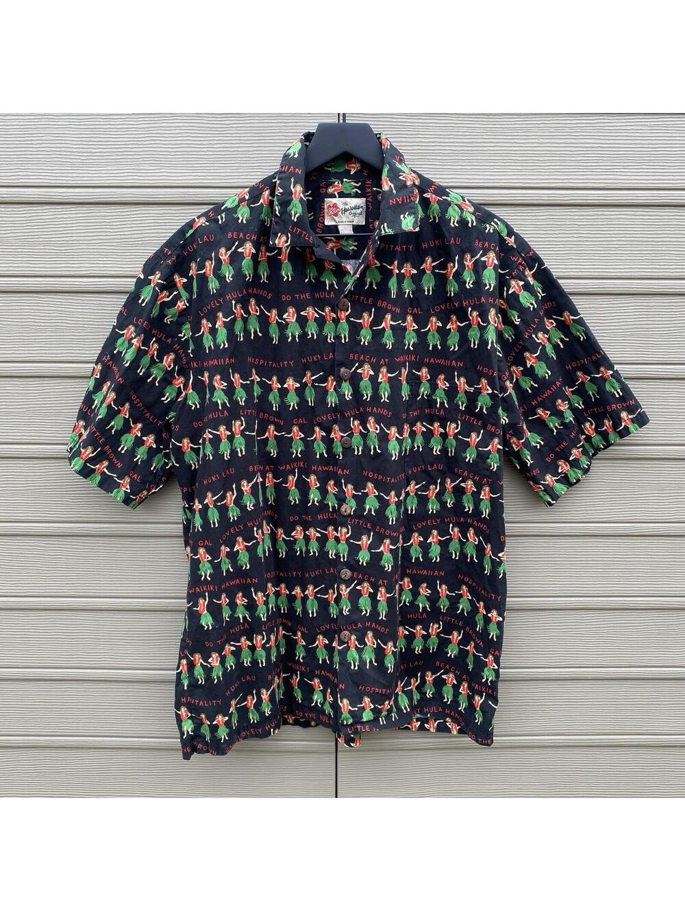 Hilo Hattie Hawaiian Shirt Men’s size L Hula Dance Beach Short Sleeve VTG USA